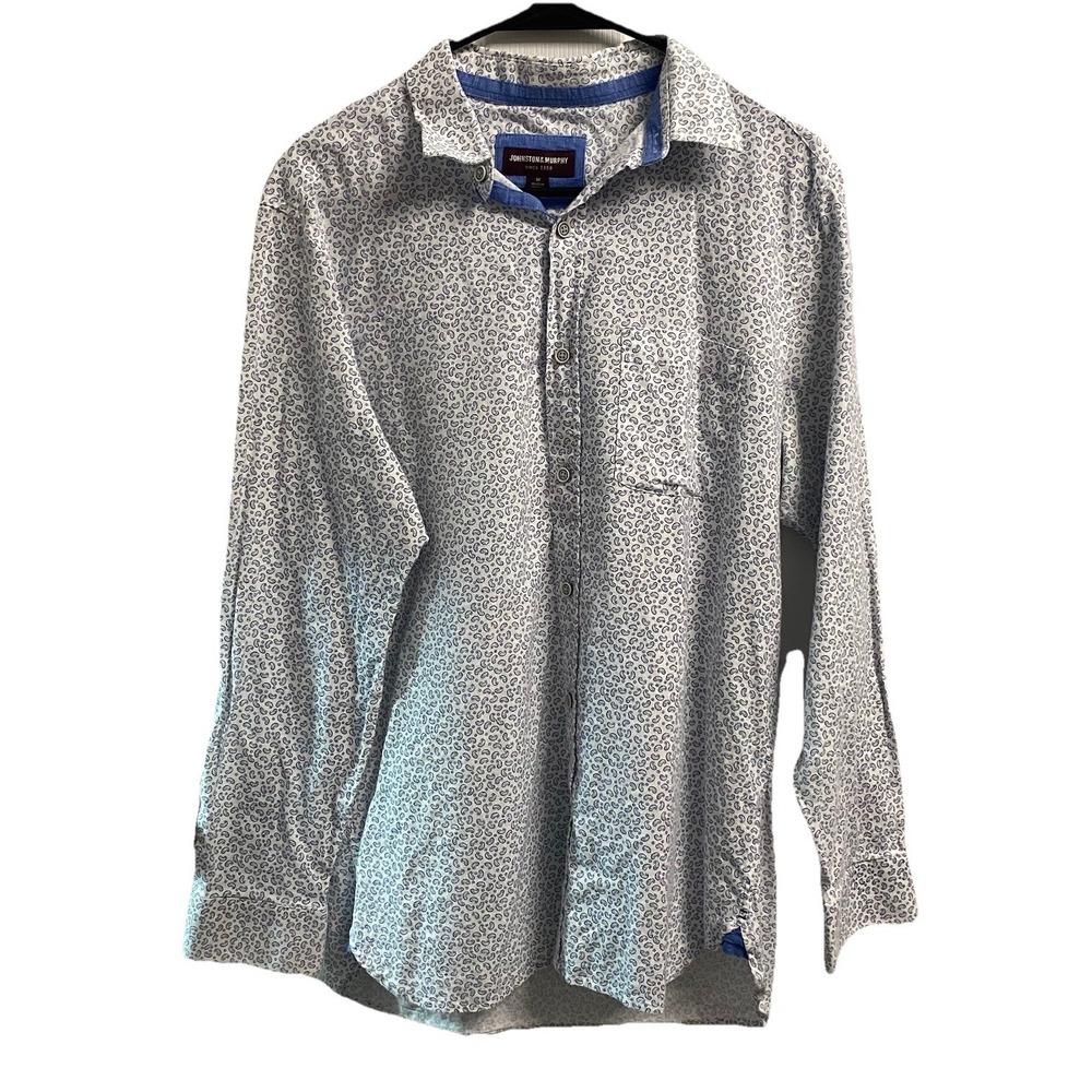 Johnston&Murphy Men Long Sleeve button-down Dress shirt‎ Blue& White Paisley M